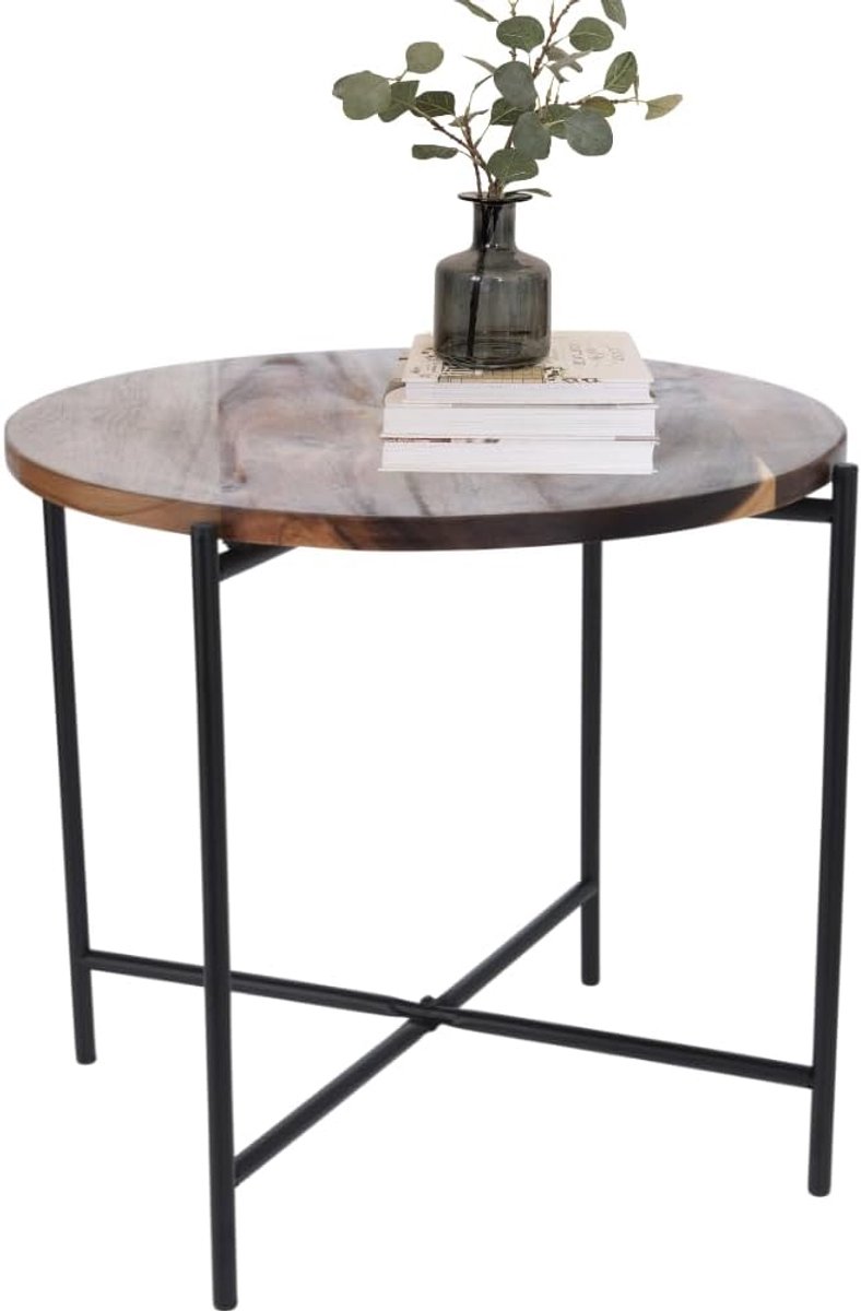 Bijzettafel 45x38 cm - Metalen frame met acaciahout - Modern design - Ideaal voor naast de bank - SnelShoppen
