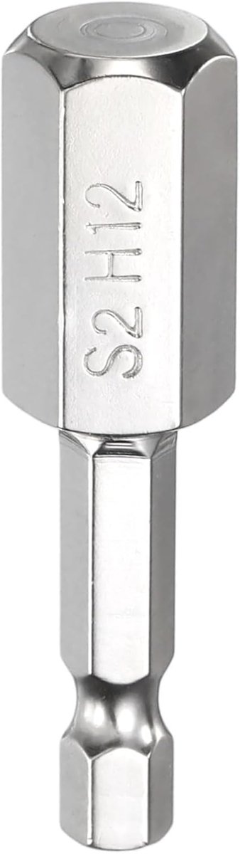H12 Schroevendraaier met zeskantkop, 12 mm, metrische platte punt, zeskantschacht, 1/4 inch, lengte 50 mm, magnetisch, zeskantbit, voor dopsleutel, chroom
