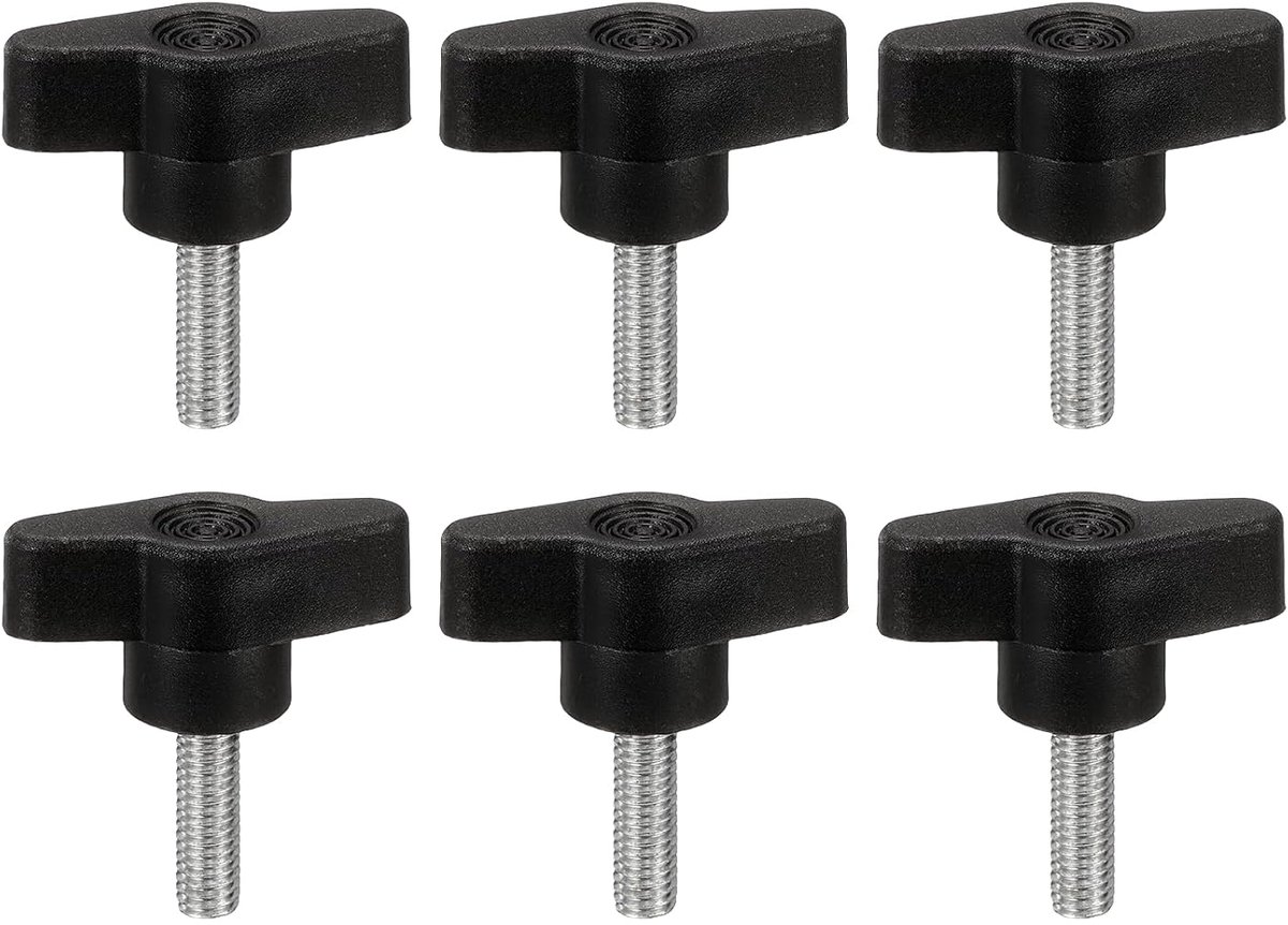 T-vormige vlinderschroeven met handvat M6 x 20 mm, 6 stuks mechanische schroeven van koolstofstaal voor het verwijderen van vervanging, handmatig vastdraaien van de voeding, zwart