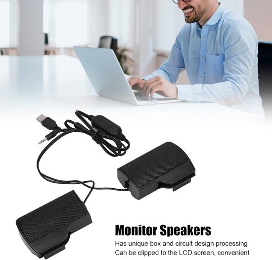 Computerluidsprekers - Monitor Soundbar - Duidelijk Geluid - Schermclip Bevestiging - 14 x 10 x 6 cm - Zwart — afbeelding 3