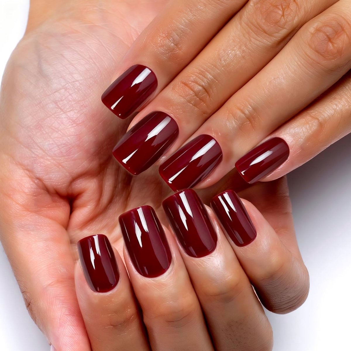 12 maten-24 stuks donkerrode pers op nagels Kit | Lange vierkante glanzende nagels Press Ons | Bordeaux rode gel kunstnagels | Herbruikbare plaknagels voor dames Herfst Winter Dagelijks DIY