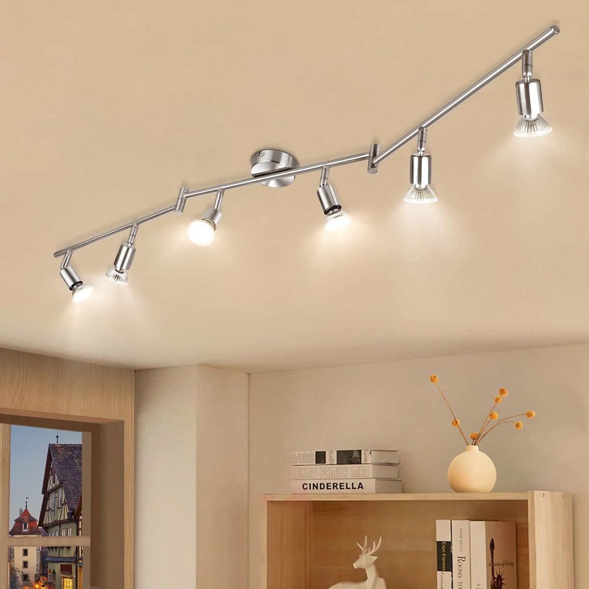Plafondspot LED 6 lichts plafondlamp keuken plafondlamp Incl. 6x 5W spots GU10 420lm draaibare woonkamer hal slaapkamer warm wit spotlicht plafond 2800K mat nikkel modern roestvrij