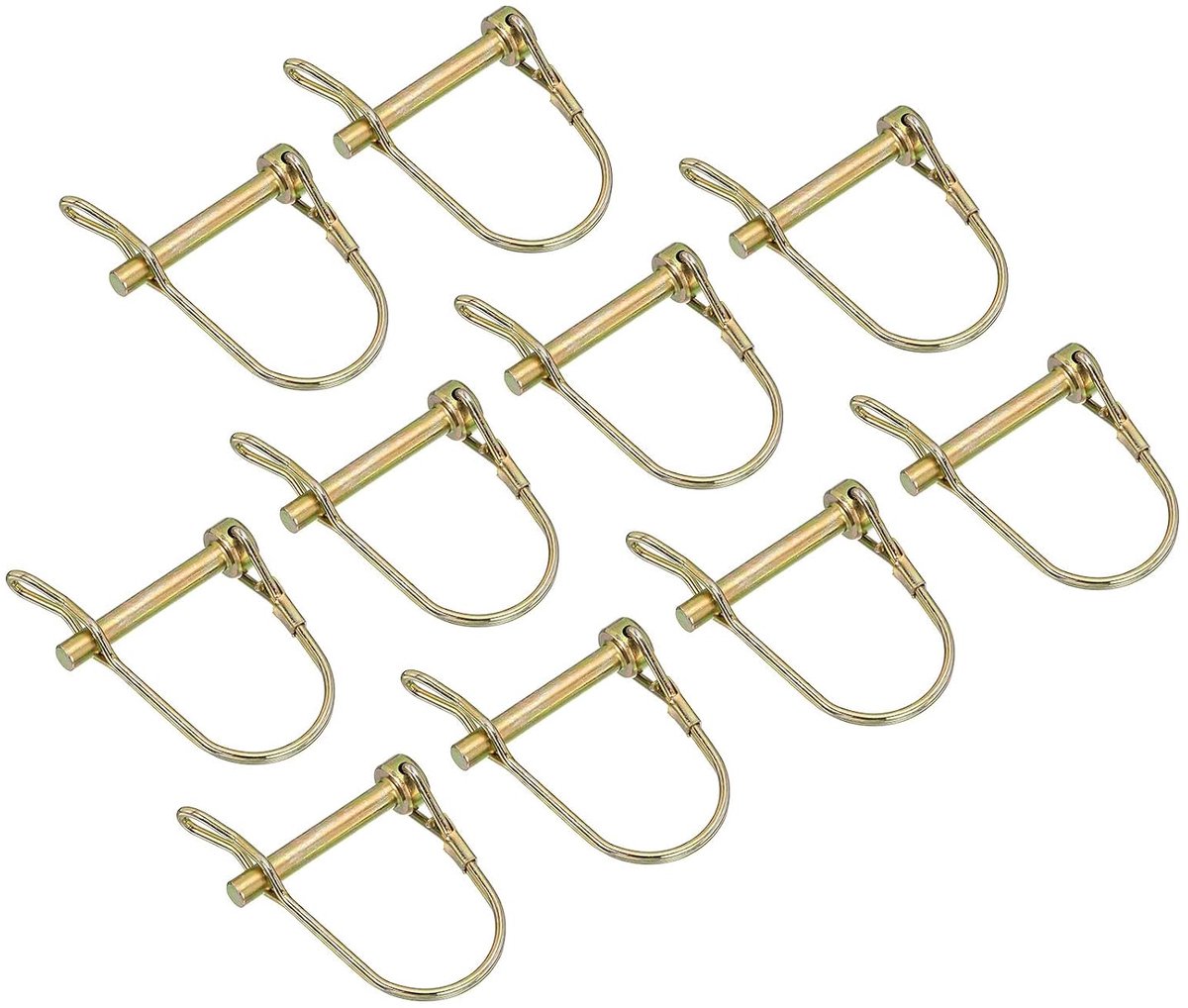 10 stuks asborgpen met oor, 1/4 inch x 1-5/8 inch trekhaak, ronde pto-pen voor boot, kajakaanhanger, tractor, wagen, goud