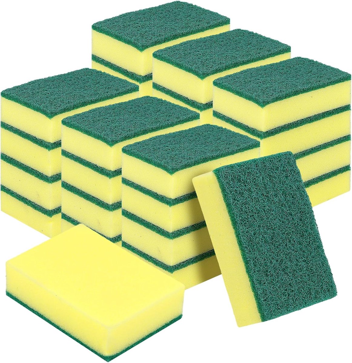 Sponzen, 10 x 7 x 3 cm, groen-geel, poetssponzen, dubbelzijdige spoelsponzen voor keuken, huishouden