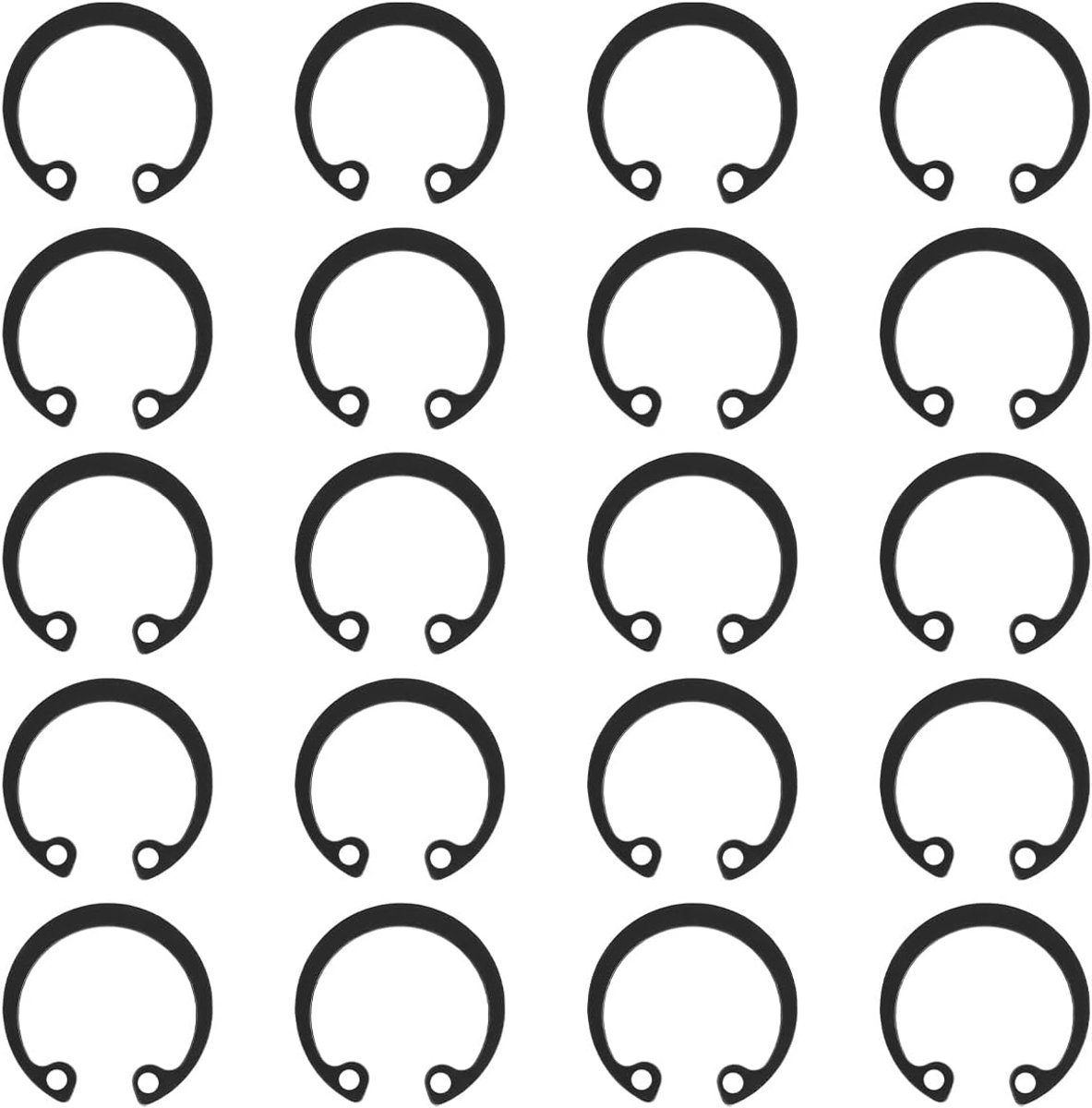 20 stuks binnenhouderring C-clips 12 mm, koolstofstaal met zwart oxide E-clip borgring met greepgaten voor autoventiellagers (zwart)