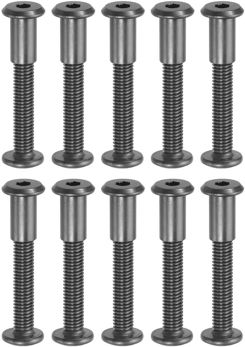 Chicago Zeskantschroeven, M8 x 35 mm, 10 sets schroeven, bindschroeven, zeskantverbinding met moer, voor meubelreparatie, album, leer, fotoriem, zwart