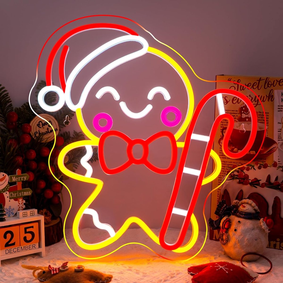 Neon bord kerst - gembermannetje design - sfeervolle verlichting - voor kerstfeest en nieuwjaar - ShopVlot
