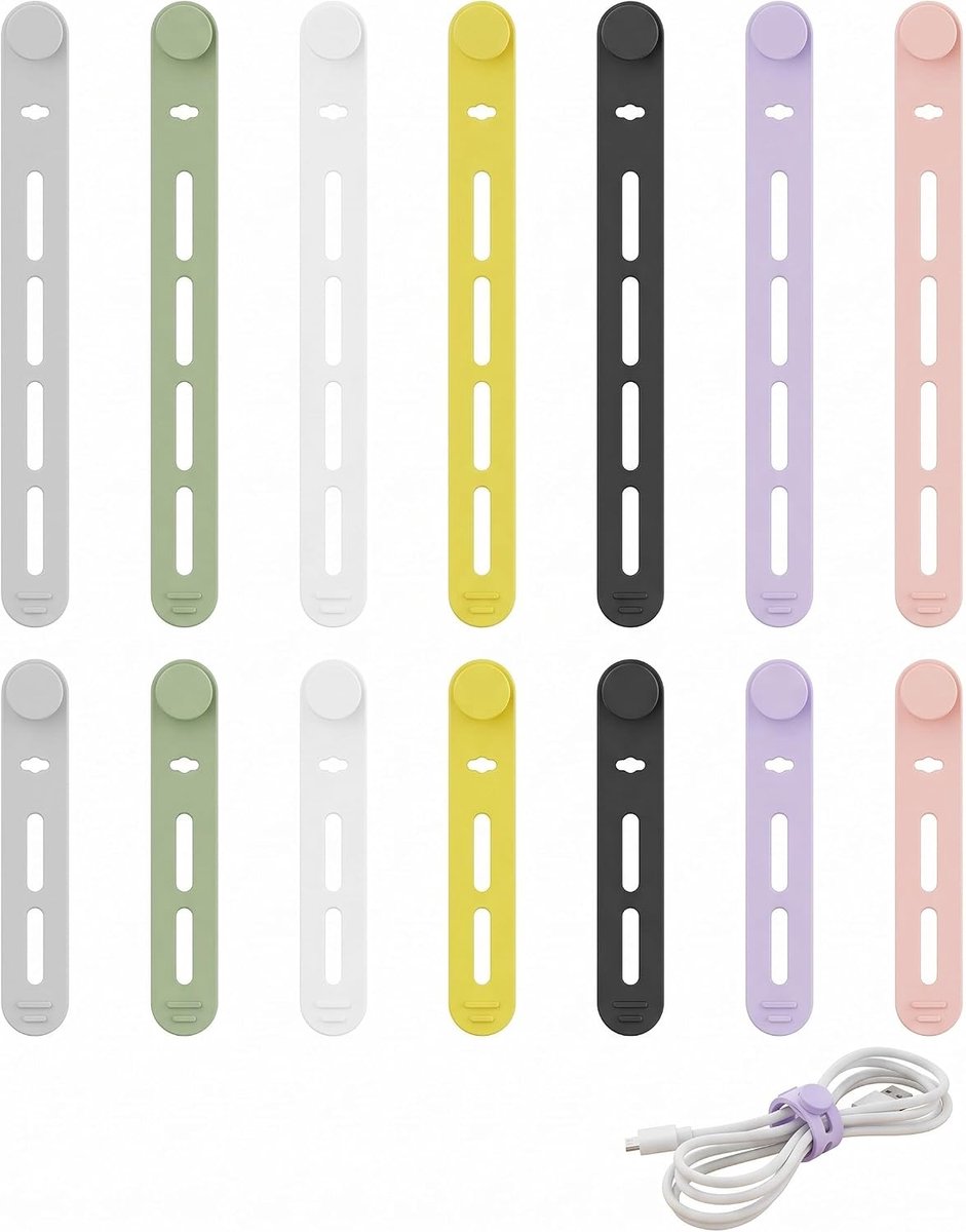 Kabelbinders 14 stuks - siliconen - flexibele kabelclips - direct orde en veiligheid thuis - ShopVlot