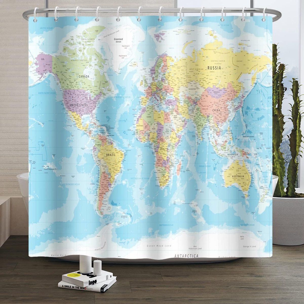 Douchegordijn Wereldkaart 122x183cm - Polyester Waterdicht - Educatief voor Kinderen - Leuk voor Badkamer - ShopVlot