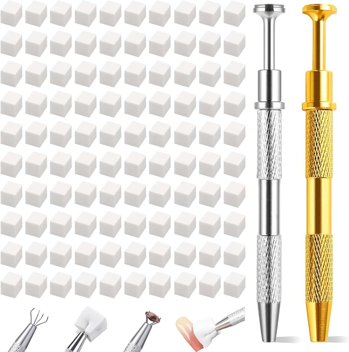 Nail sponges 100 stuks - wit - met 2 metalen grippers - voor ombre en baby boomer effecten - ShopVlot