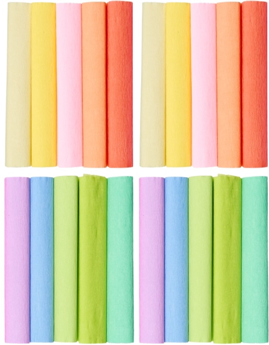 Gekrompen crêpepapier 25x200cm Pastelmix - 10 vellen