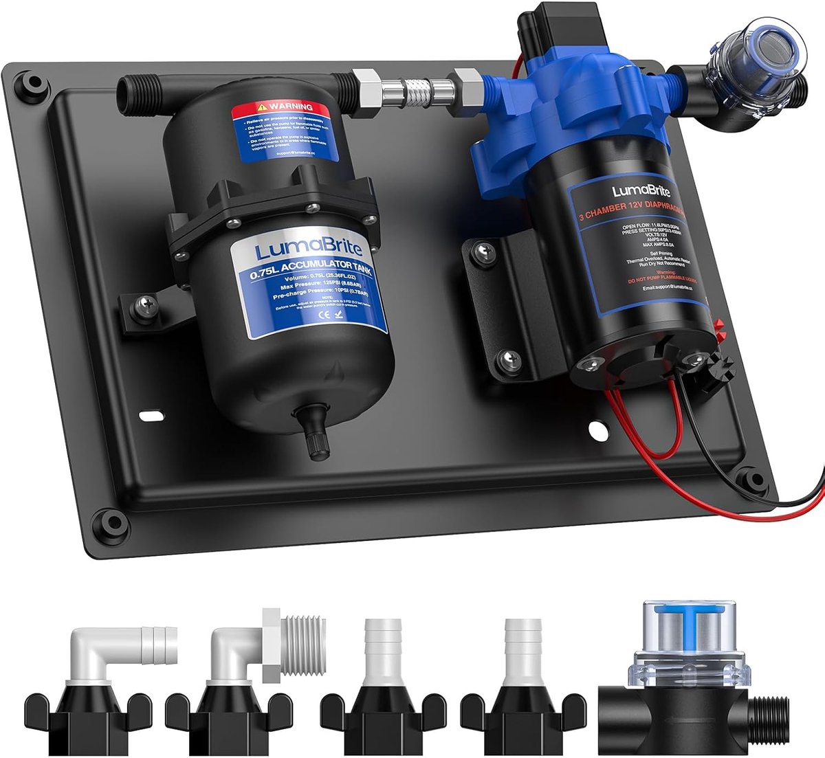 DC 12 V waterdruksysteem, waterpomp, 12 V membraanpomp, zelfaanzuigend, 3,0 GPM, 50 PSI en 0,75 l, 125 psi - ShopVlot