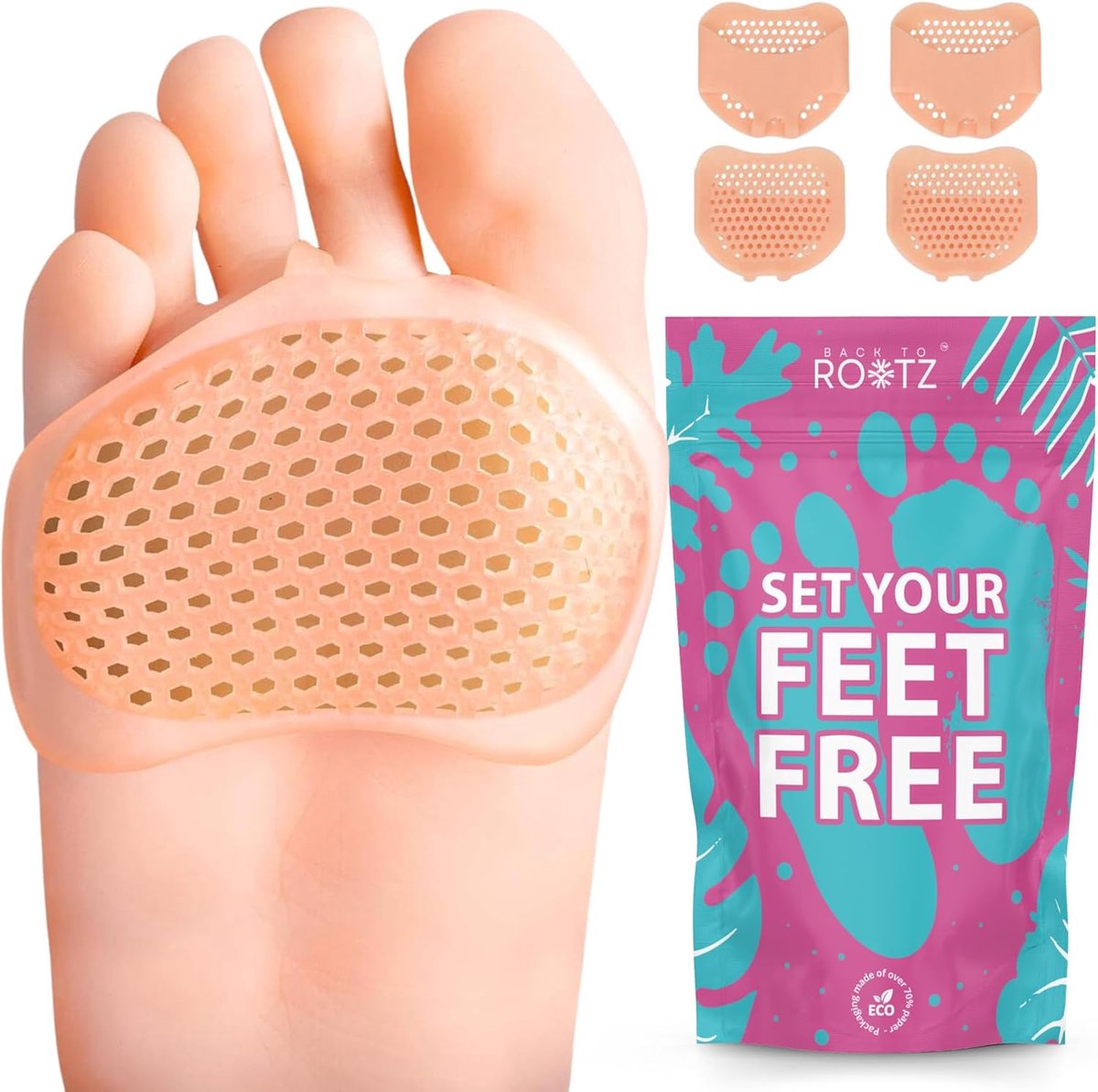 ROOTZ 4 Midfoot Pads for Men and Women, Silicone Footbed with Breathable Honeycomb Design for Midfoot Pain 4 Pieces/2 - ShopVlot