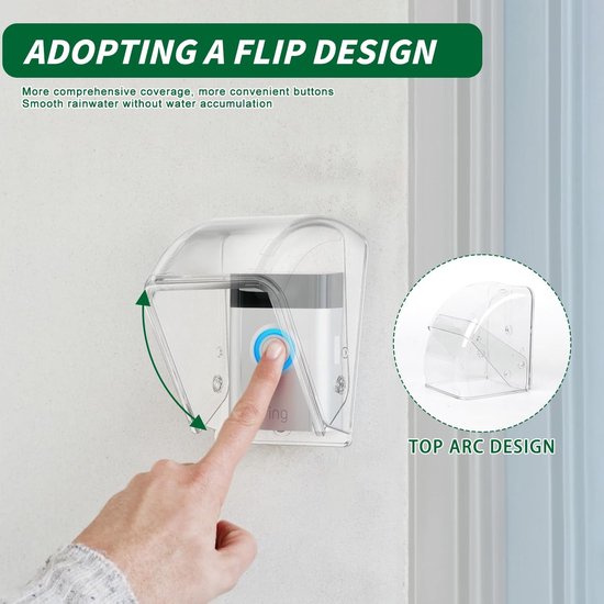 Allecto Plus - Transparante Buiten Deurbel Hoes Flip Top Waterdichte Cover voor Deurbel Knop Draadloze Deurbel Belknop Draadloze Deurbel Buiten Deurbel (9.6x6.3x6.3cm) — afbeelding 3