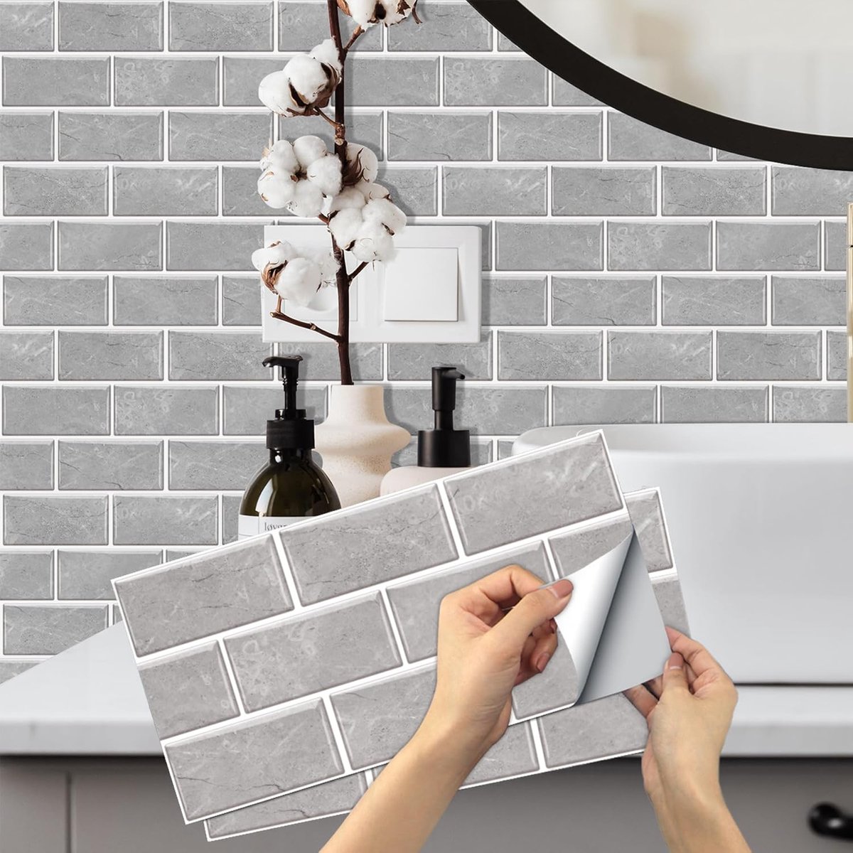 Grijze bakstenen tegelstickers 12 stuks pel-en-plak - keuken badkamer decoratie - zelfklevende vinyl spatwand - 15x30 cm Tegelstickers