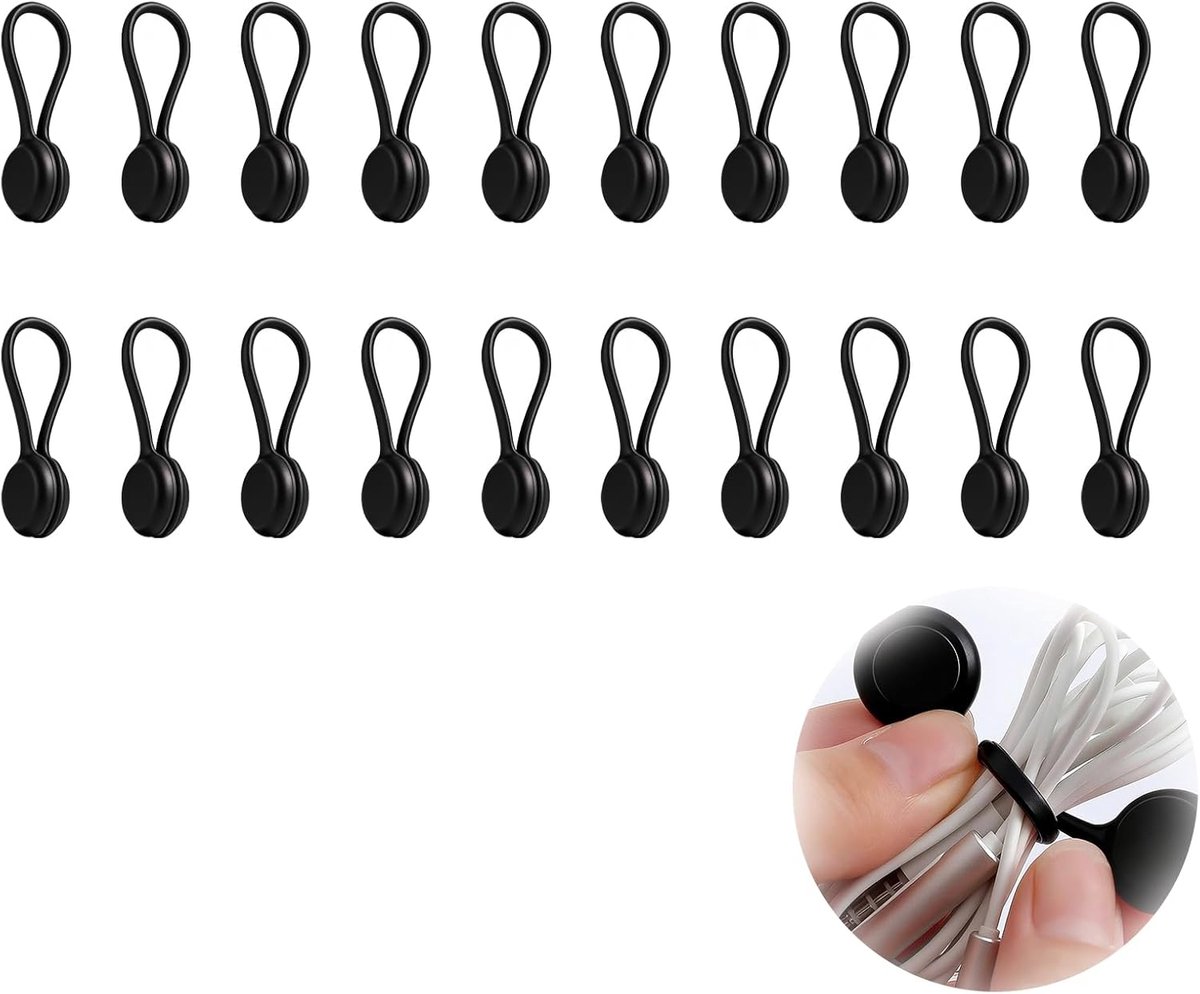 Magnetische kabelbinders 20 stuks - zwart - herbruikbaar siliconen - sterke magneten voor kabelbeheer - SnelShoppen