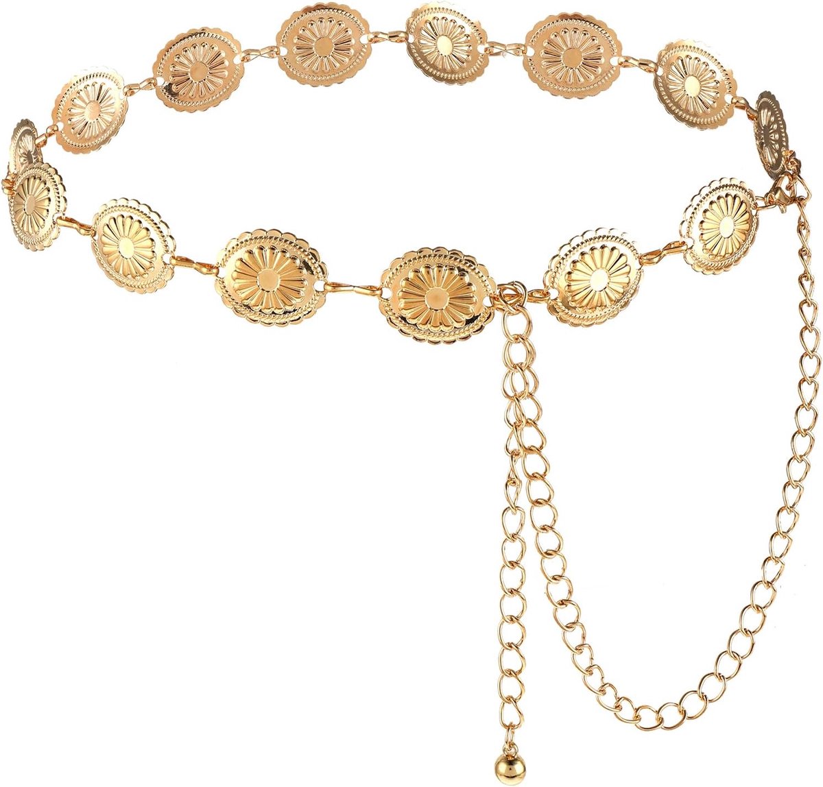Western metalen concho riem - holle bloemenketting - verstelbare boho taille ketting - SnelShoppen