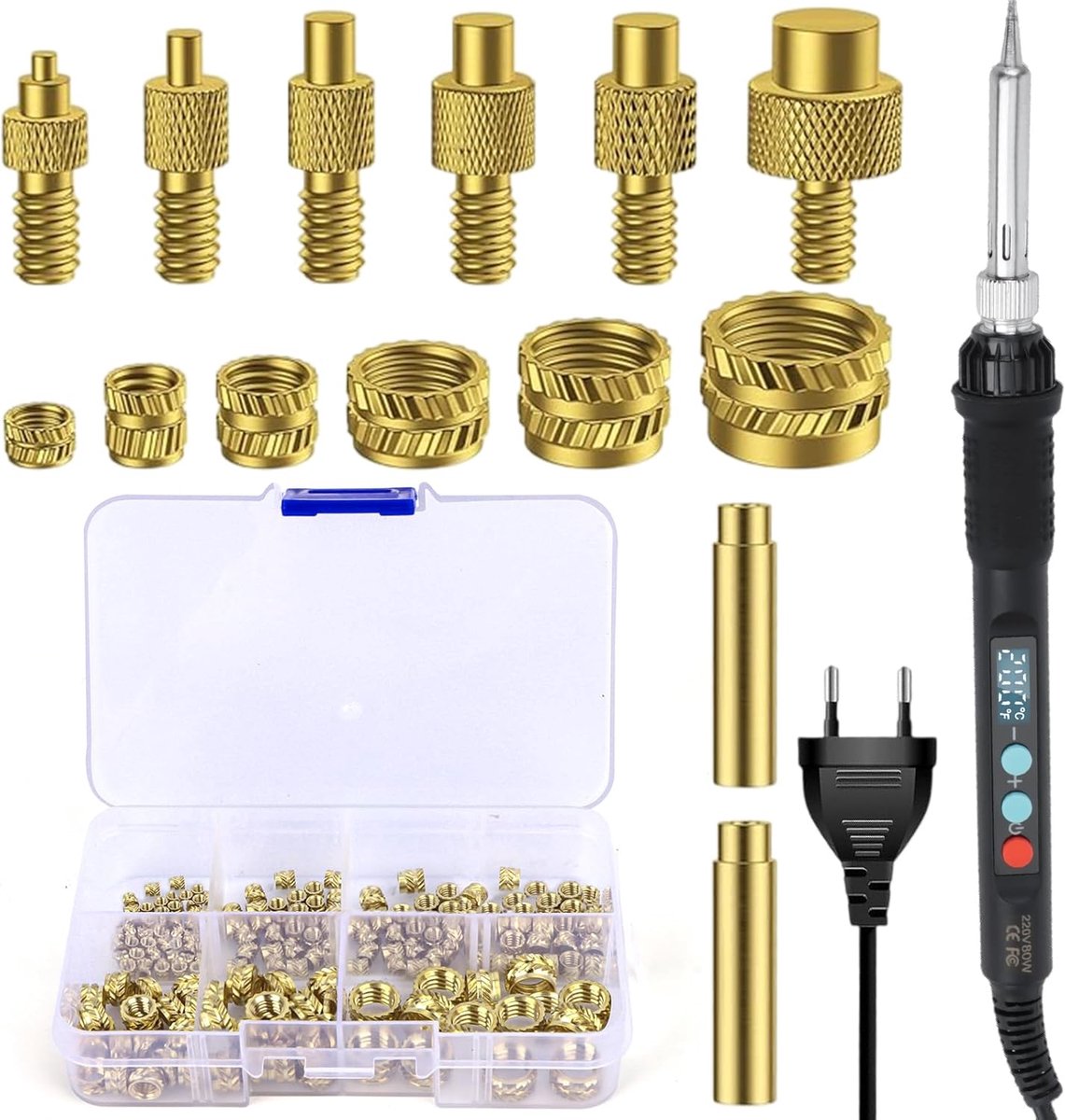 Soldering iron set 80W - temperatuur verstelbaar - 139 thread inserts - ideaal voor precisiewerk - SnelShoppen