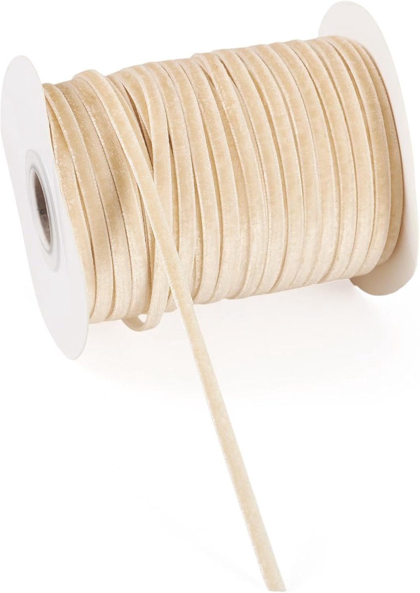 45,7 meter enkelzijdig fluwelen lint 3mm vintage plat fluwelen lint decoratieve afgewerkte linten met spoelen voor cadeauverpakking feestversiering, Old Lace