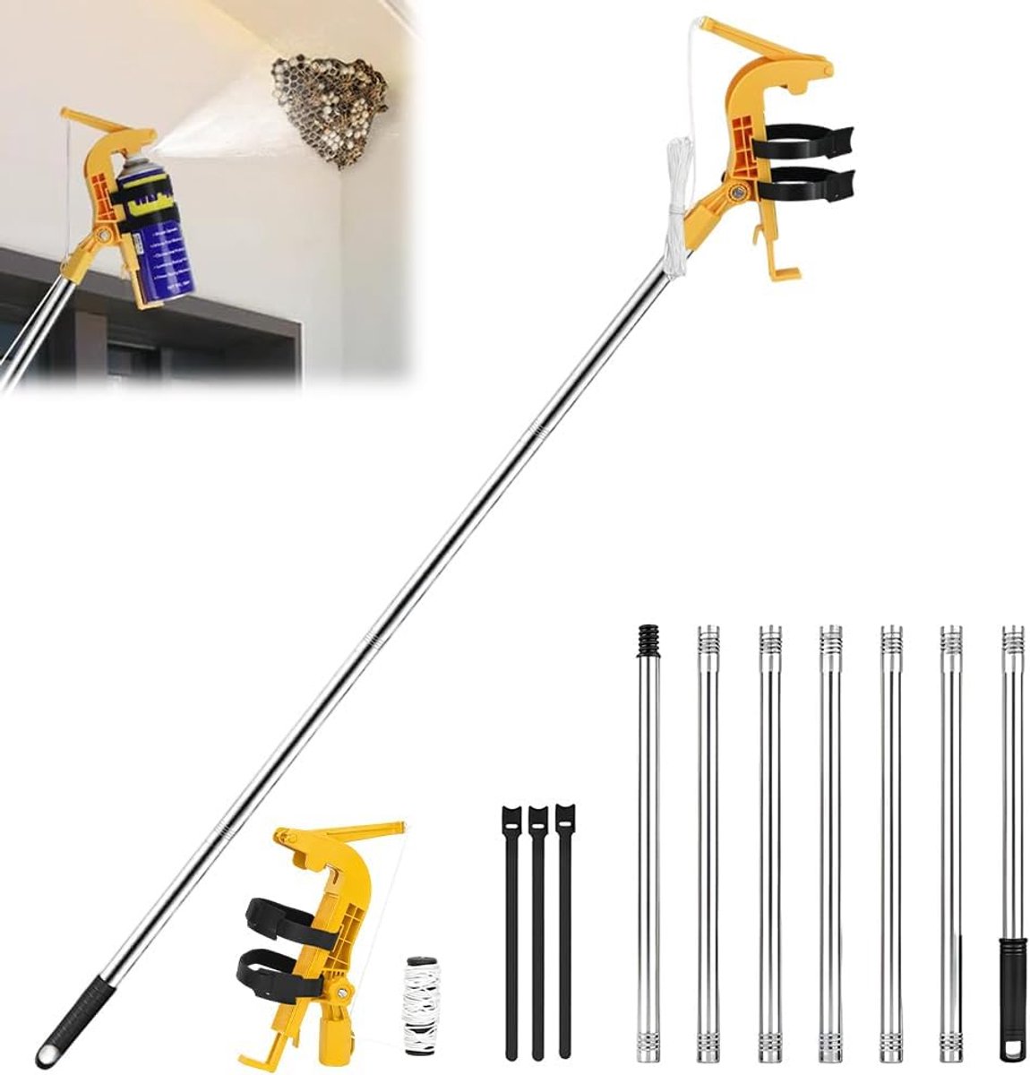 Verlengstangen, adapter, verstelbare spuitbushouder met 2,8 m telescoopstang, spuitbusverlenging, instelbare hoek sproeistang voor wespenschuim/wespen power spray