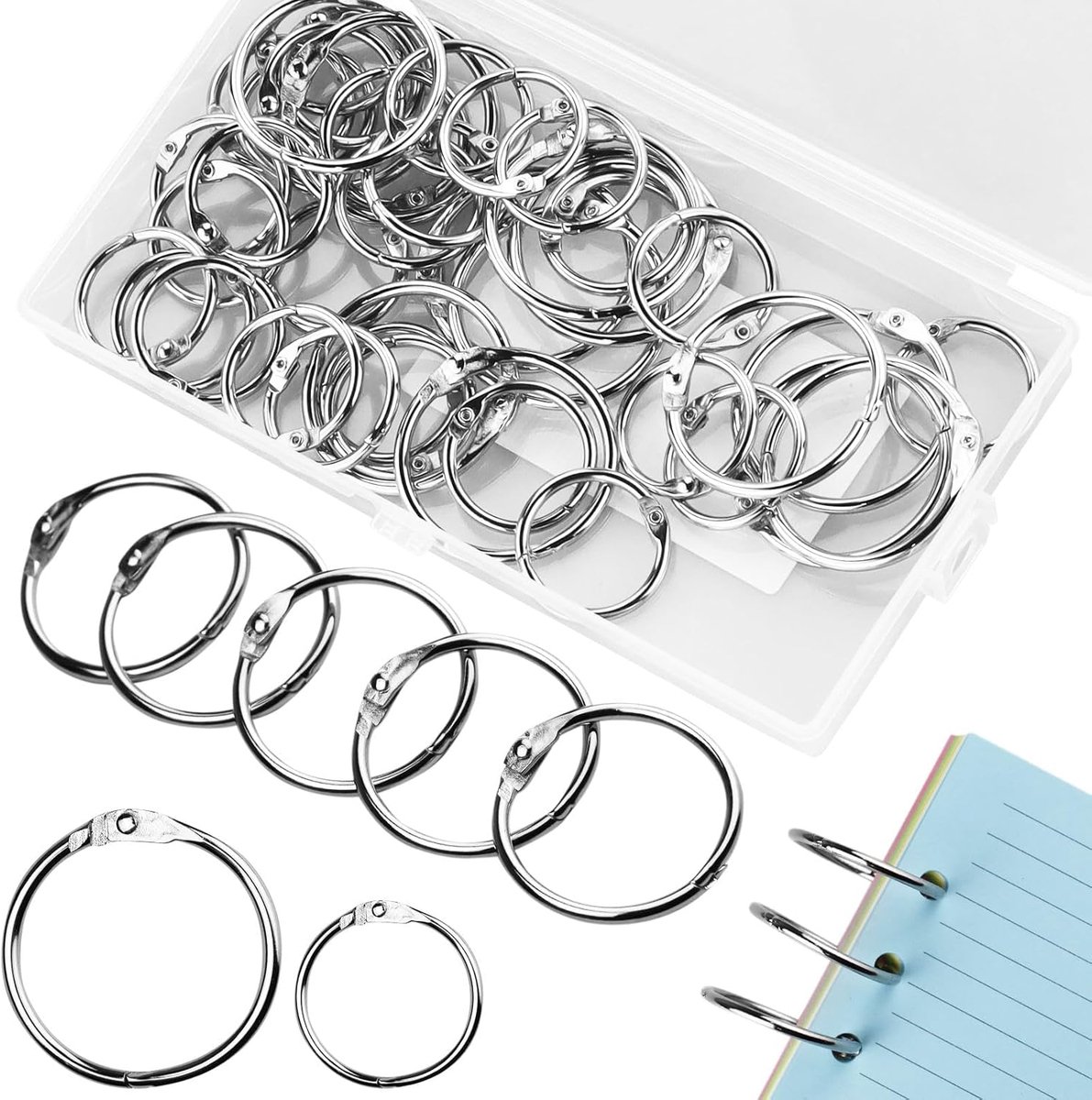 60 bindringen, 25 mm tot 35 mm, om te verbinden, verbindingsringen voor losse vellen, metalen ringen, notitiehouder voor scrapbooking knutselen