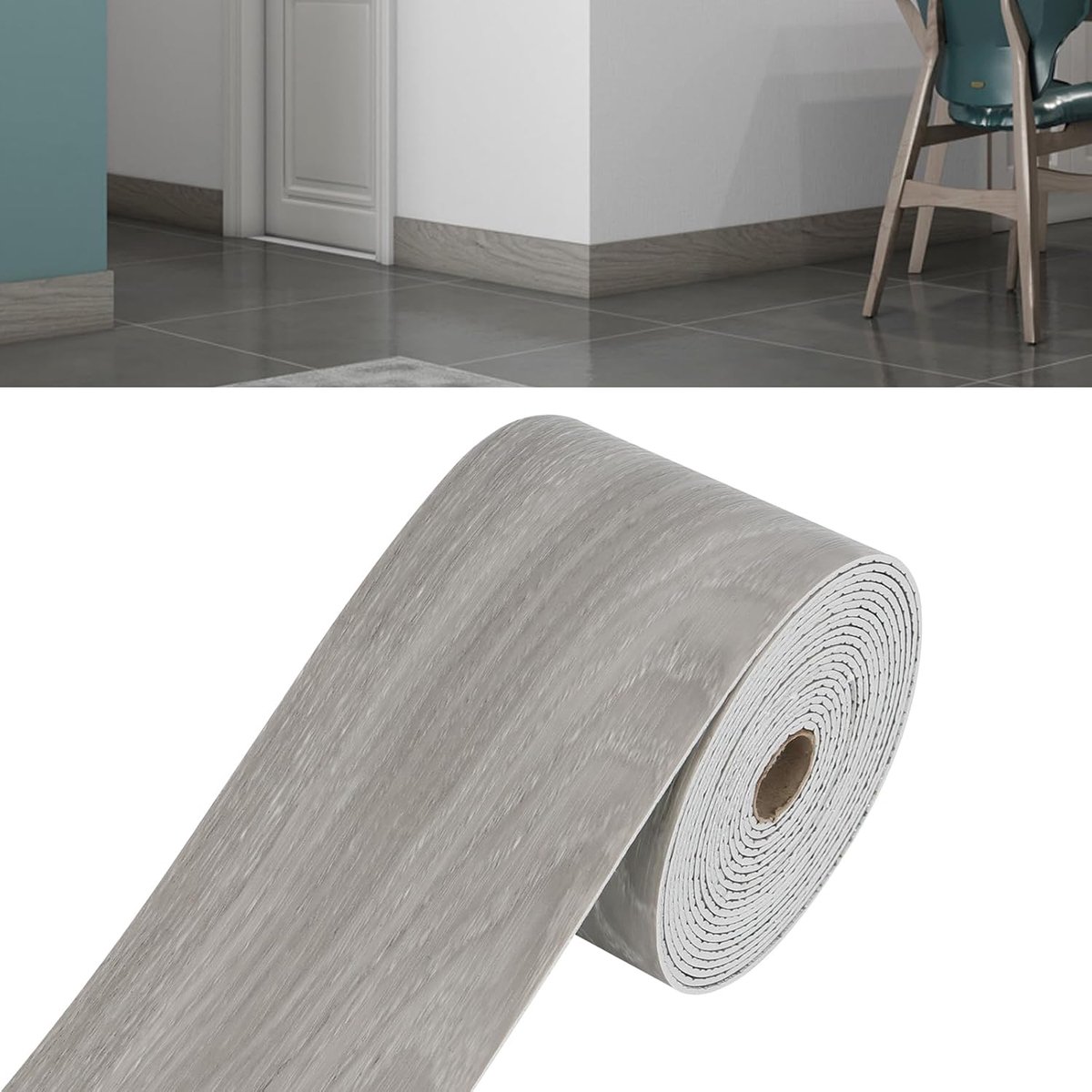 plint, zelfklevende pvc-plint, vloerlijst, overgangsprofiel randbescherming, wandhoeken plinten voor slaapkamer, woonkamer, badkamer (grijze houtnerf, 10 m x 10 cm)