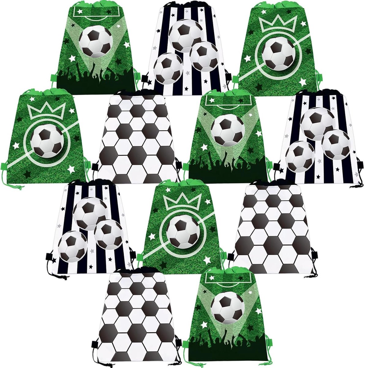 Tassen met trekkoord voor voetbalfeesten, 12 stuks, geschenken, verjaardag, feest, voetbal, verjaardag, voetbalrugzak met trekkoord, voor kinderfeesten, geschenken, tassen