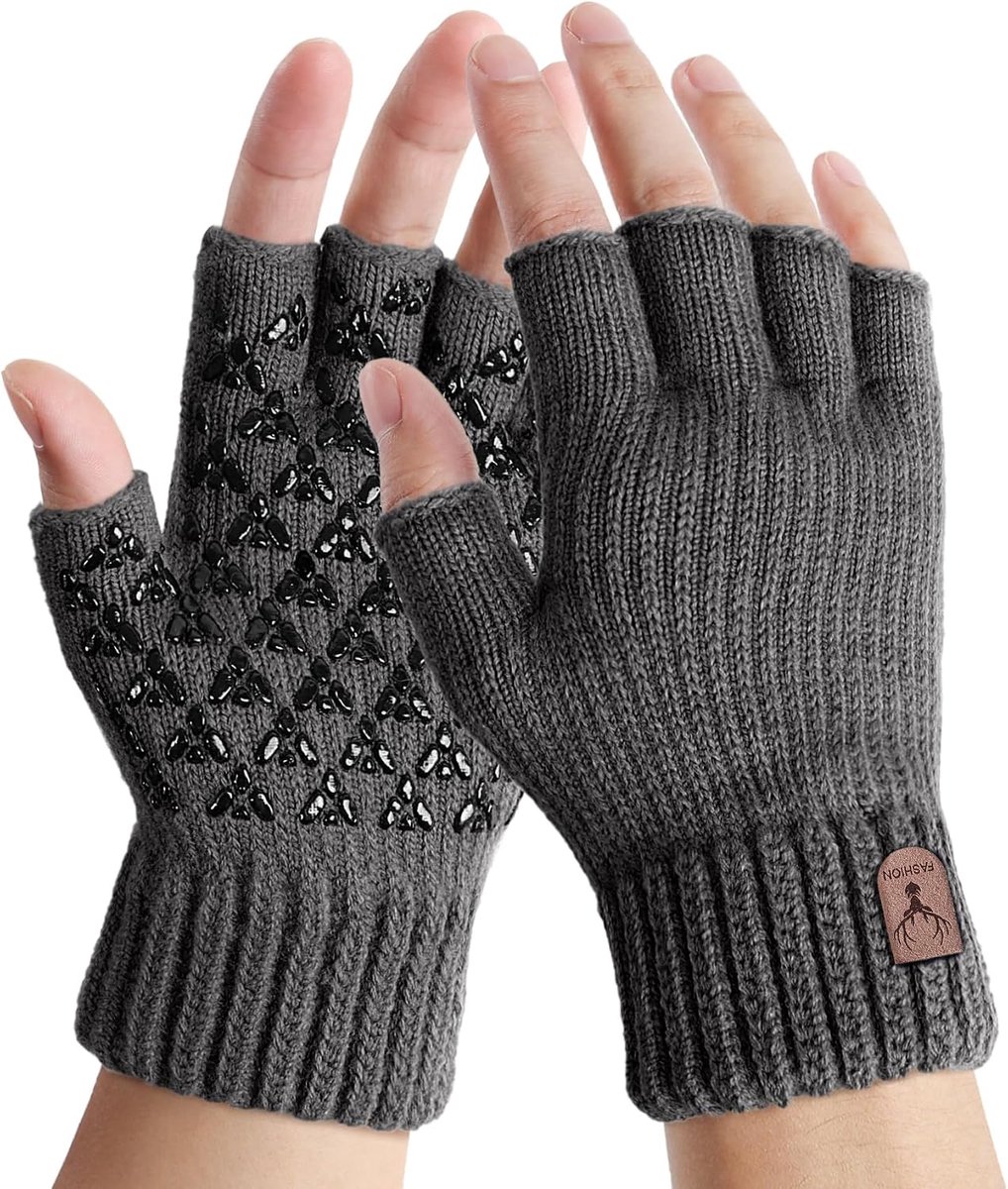 Handschoenen voor heren - antislip thermische gebreide winterhandschoenen, zachte voering, halve vingerhandschoenen voor buiten rijden fietsen