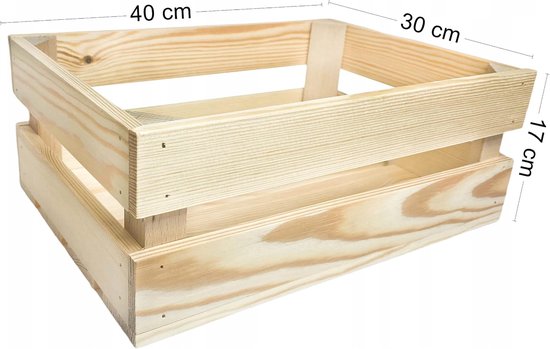 World - Houten krat - Ongelakt grenenhout opbergdoos DIY 40 x 30 x 17 cm — afbeelding 3