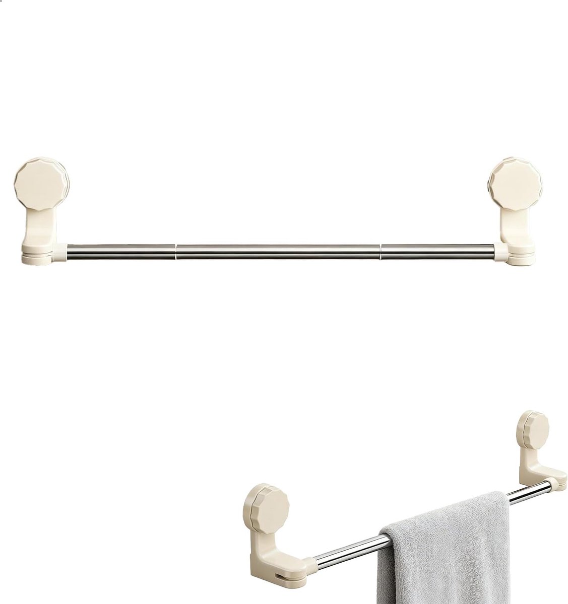 Handdoekhouder voor badkamer met zuignap, zonder boren, uittrekbare wandhouder voor de keuken, verstelbare kleerhanger, ideaal voor het drogen van lichte lakens en spreien, wit