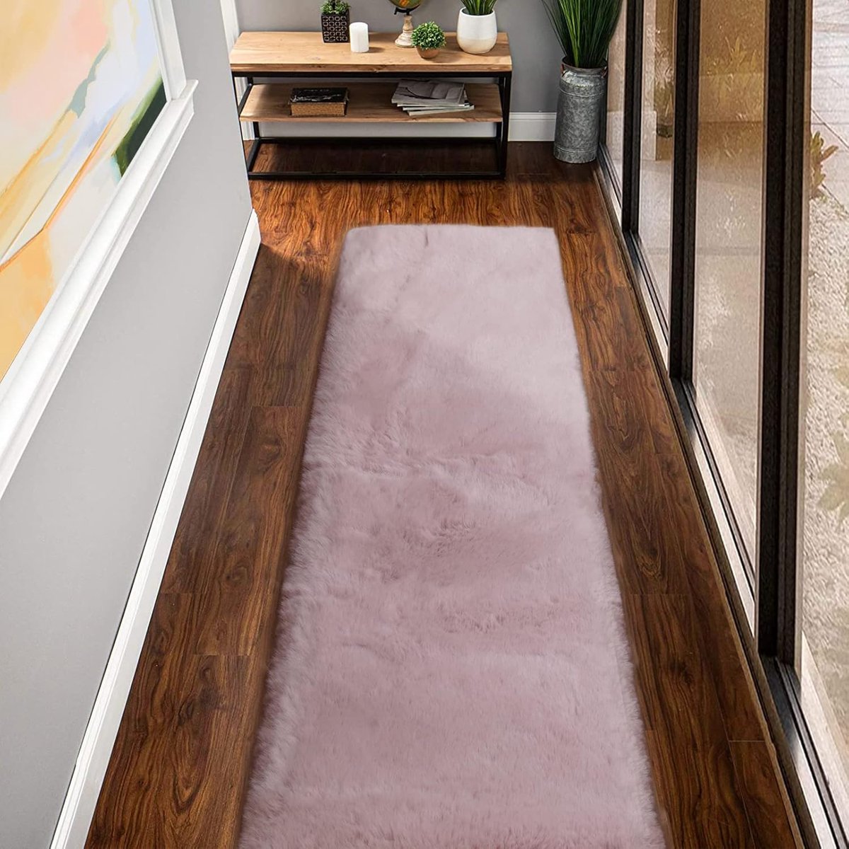 Tapijt 60 x 240 cm roze Zacht Pluizig Konijnenbont Loper Vloerkleed voor Gang