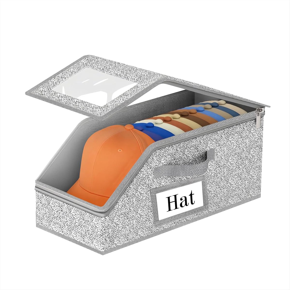 hoed-organizer voor kledingkast, stofdicht, grote capaciteit, hoedenplank met ritssluiting en ademende stof voor kast, plank, kledingkast, 1 stuk, grijs