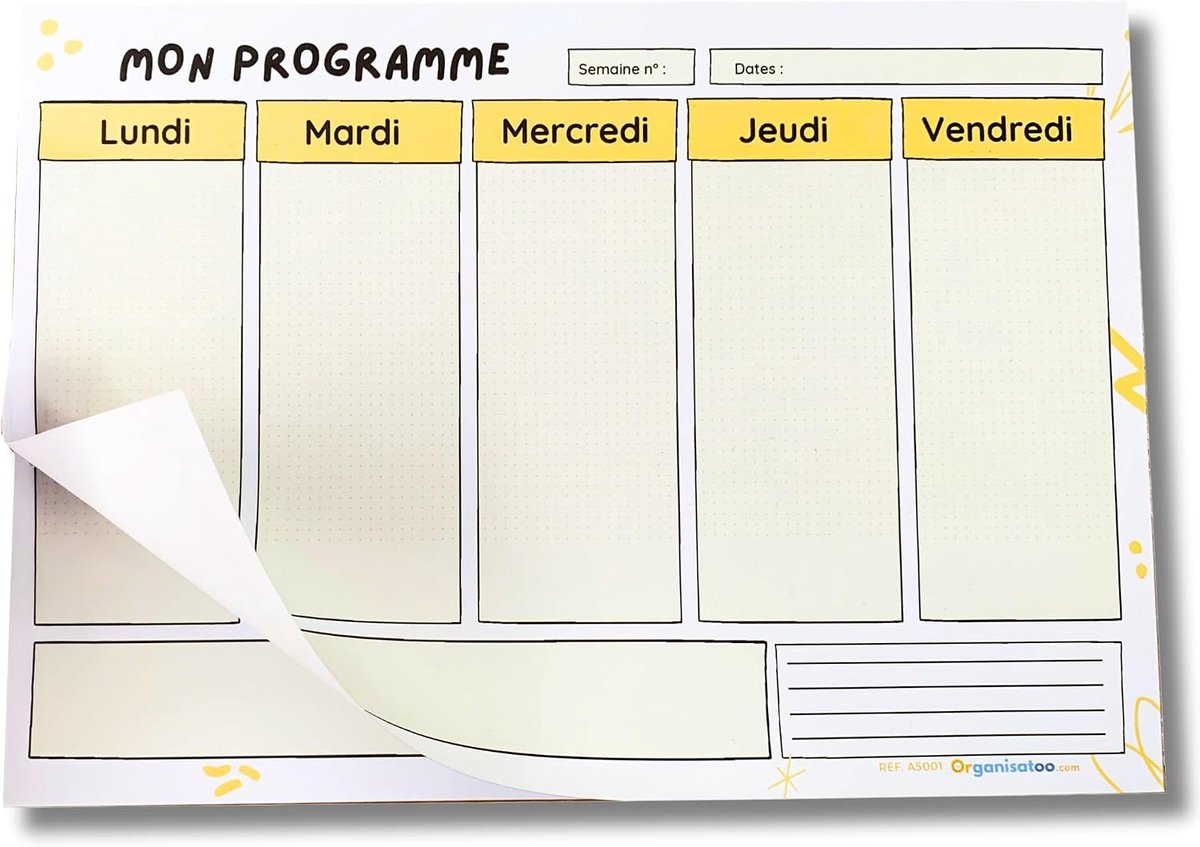 5 dagen weekprogrammablok – mini-planner A5 compact voor werk, studie of gezinsorganisatie.