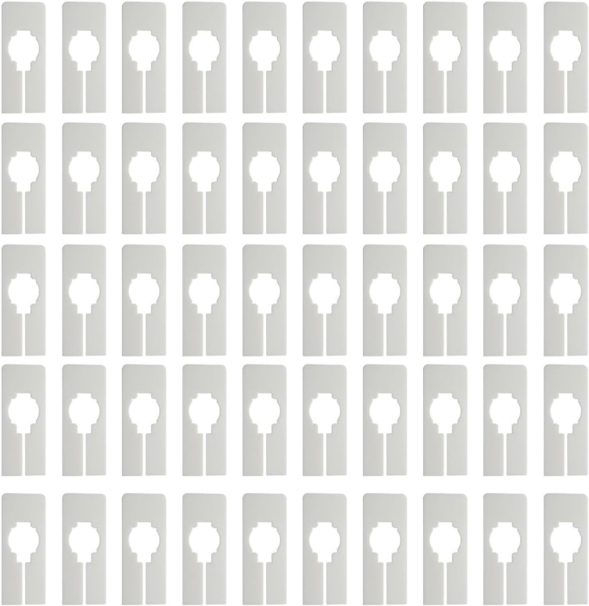 50 stuks garderobekasten, witte kunststof kledingverdelers, kledingrails, organizers en hangers, maatlabels voor kledingkasten, 12,7 x 5,2 x 0,2 cm