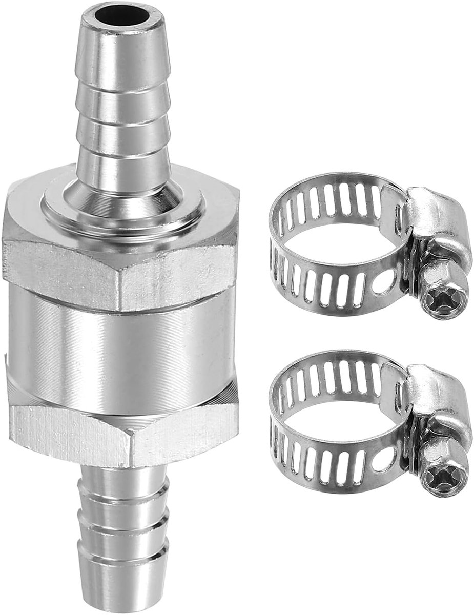 8 mm (5/16 inch) terugslagklep voor brandstof, wegwerp, terugslagklep met klemmen, aluminiumlegering, bedieningsaccessoires voor benzine, diesel, gas, olie, lucht, water, zilver