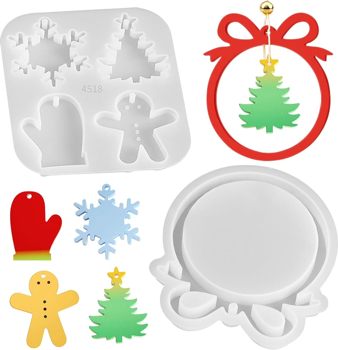 2 stuks kerstharsvormen, siliconen gietvorm, dennenbomen, hangers, sneeuwvlokken, kerstbomen, elanden, enz., doe-het-zelf bakvormen gereedschap, kerstdecoratie, woondecoratie, koekjes, bakken