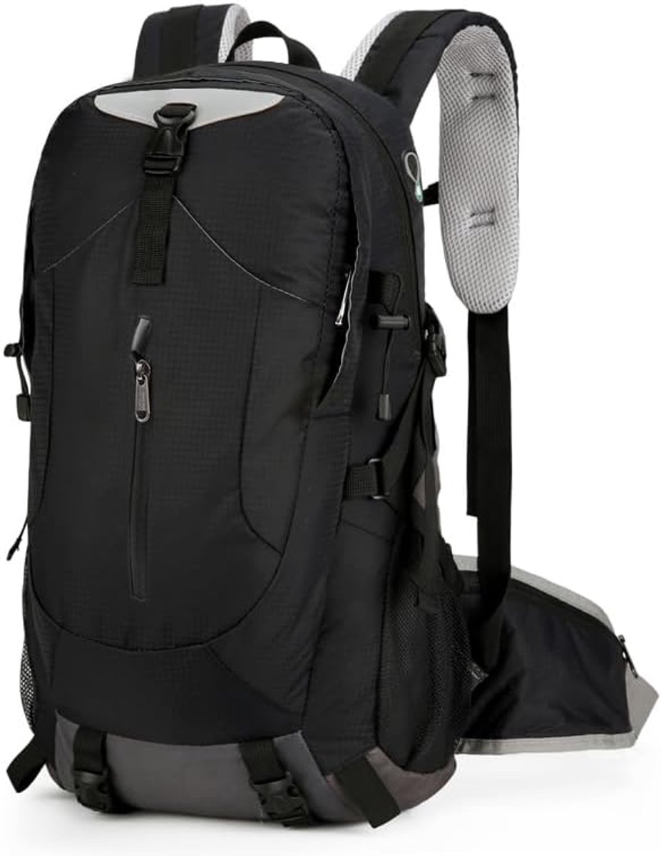 Wandelrugzak, 40 l, waterdicht, heren/dames, waterdicht en ademend, inclusief regenhoes (zwart), Zwart, 40L