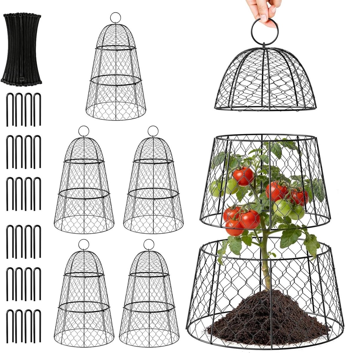 Plantenbeschermers Tegen Dieren - Tuinstolpen Kippengaas - Bescherming Tuinplanten - Modulair Ontwerp - 44 cm x 29 cm - Zwart