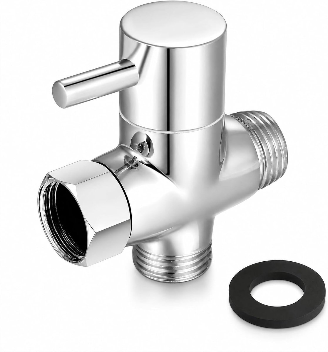 3-weg omschakelventiel 1/2 inch messing, doucheventieladapter, doucheverdeler met rubberen afdichting, chroom gepolijst, douchekraan