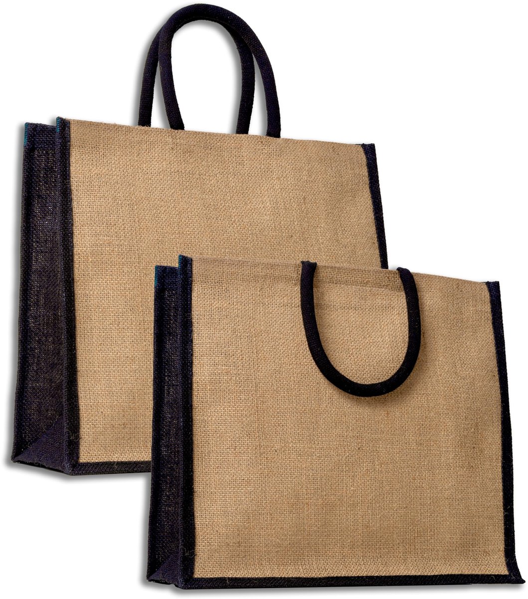 Jute tas 38 x 38 cm - natuurlijke jute - zwarte handgrepen - ideaal voor boodschappen - SnelShoppen