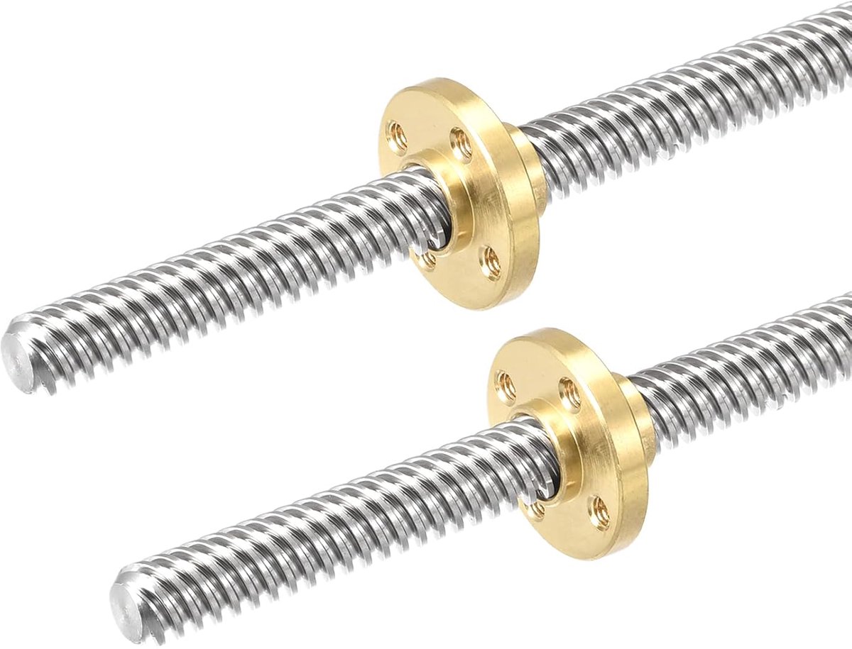 2 stuks 200 mm volledige schroefdraad stang T8 x 8 mm schroef met messing moer kit voor 3D-printer, CNC-machine