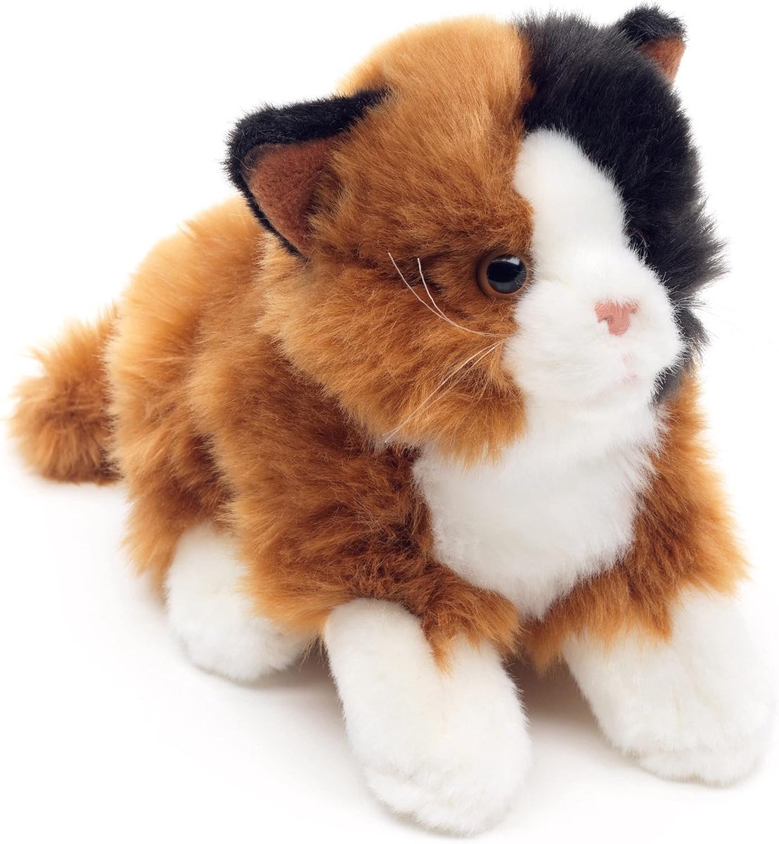 - Kat driekleurig, liggend - 20 cm (lengte) - pluche katje, gelukskat - pluche dier, knuffeldier