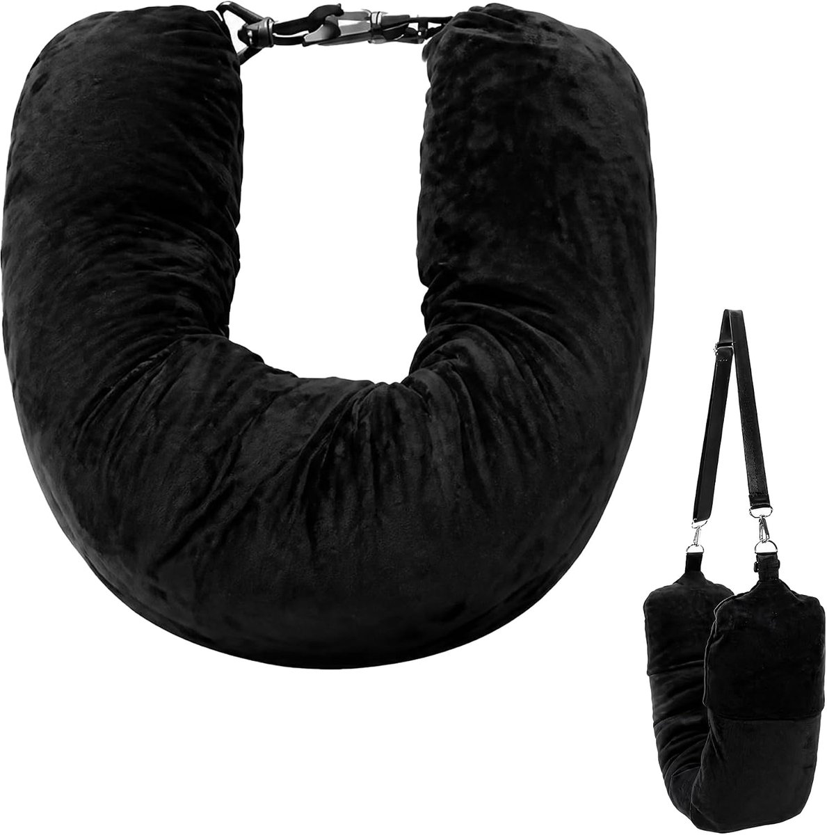 nekkussen, zwart, overtrek voor reizen, ruimtebesparende kussensloop om te vullen met kleding, reiskussen, kledingopslag voor vliegtuig en outdoor