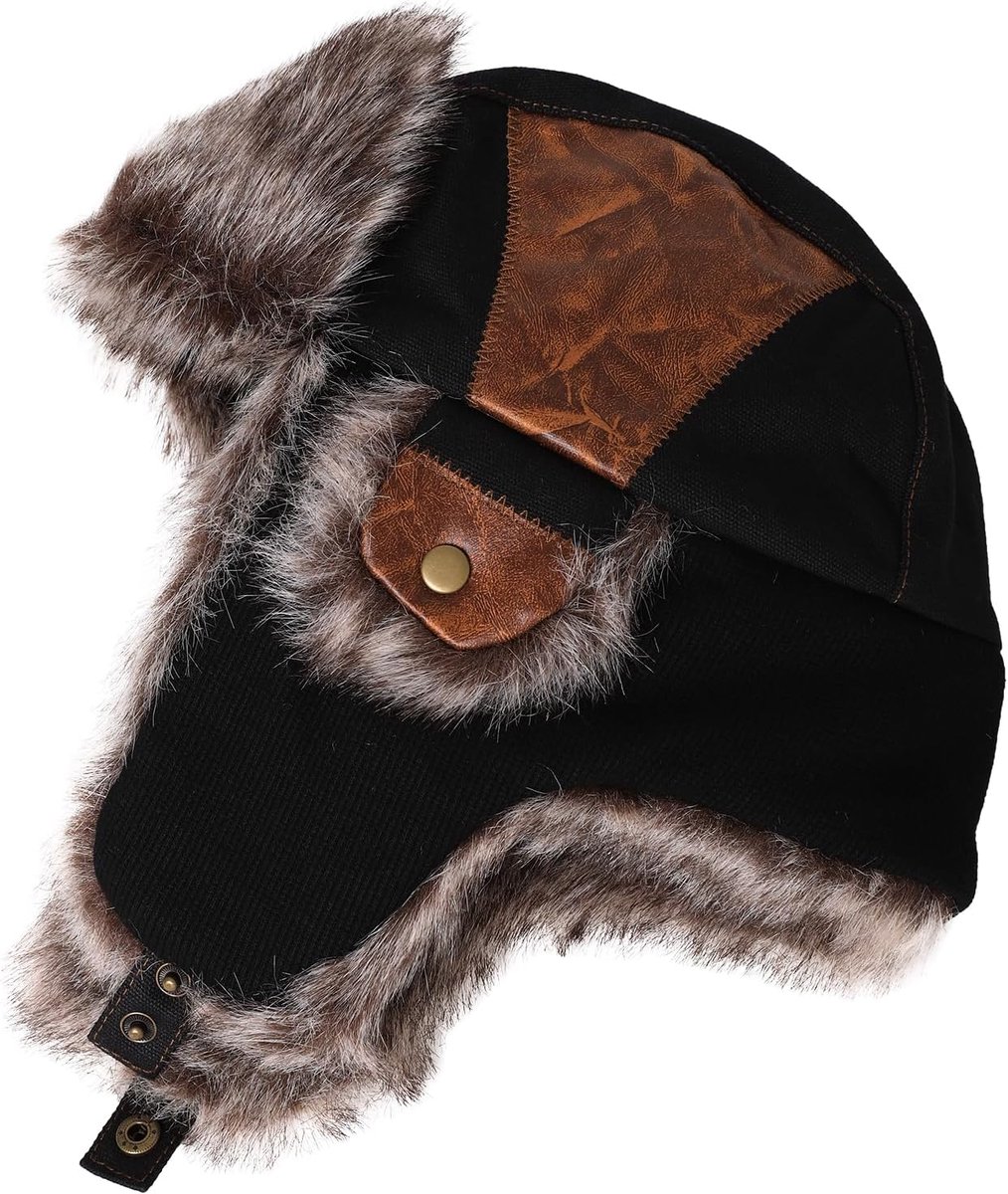 Unisex Winterhoeden voor Mannen Vrouwen Faux Fur Oorflap Jacht Schieten Hoed Warm Ushanka Russische Trooper Trapper Outdoor Ski Mode Zwart 58-60CM