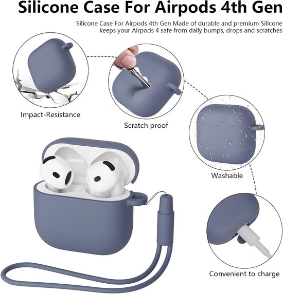 Hoes Compatibel met AirPods 4th Generation hoes (2024) met reinigingsset, Beschermend Siliconen hoesje voor Airpods 4, LED vooraan zichtbaar (Lavendel) — afbeelding 5