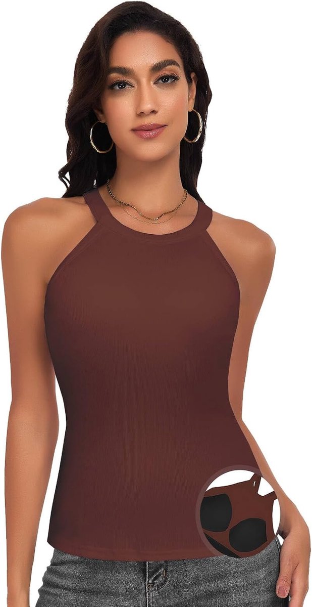 Damesonderhemd, beha-hemd, sexy, basic, U-hals, ingebouwde beha, strijkvrij, gekruiste rug, gevoerde tanktops