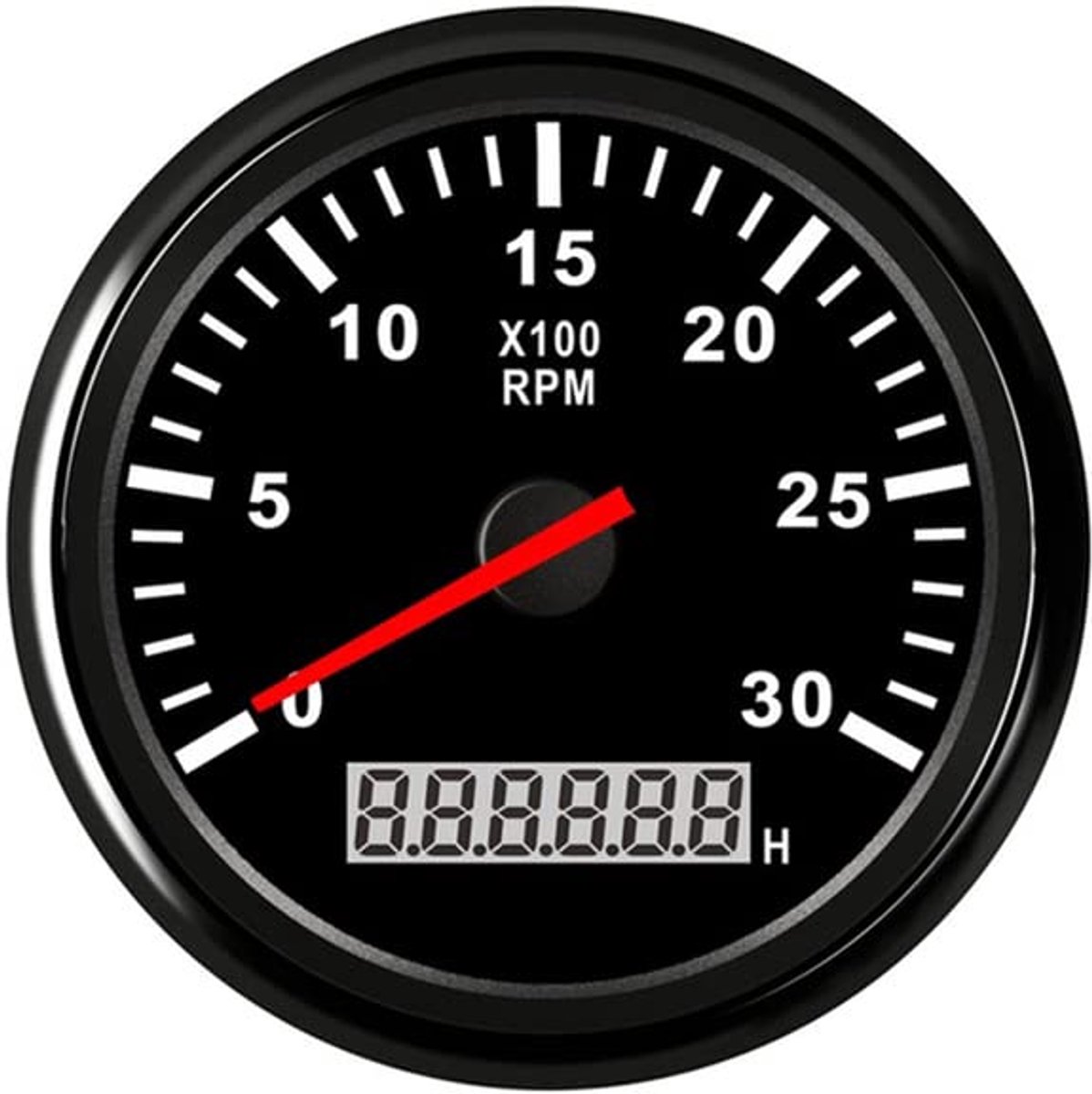 85 mm toerenteller met teller, 0-3000 rpm voor dieselmotor, auto, vrachtwagen, boot, toerenteller, 12 V/24 V met LCD-uurmeter, rode achtergrondverlichting | Voor buitenboorddieselmotor, auto, vrachtwagen, boot, toerentalmeter