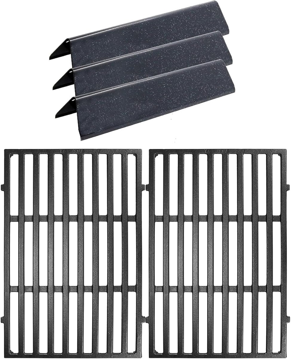 38.9 cm Flavorizer Bar & 44.5 cm Grillroosters voor Weber Spirit E210 E220 S210 S220 (met voorste branderschakelaars) – Geëmailleerde branderdeksel & gietijzeren grillrooster Grill vervanging