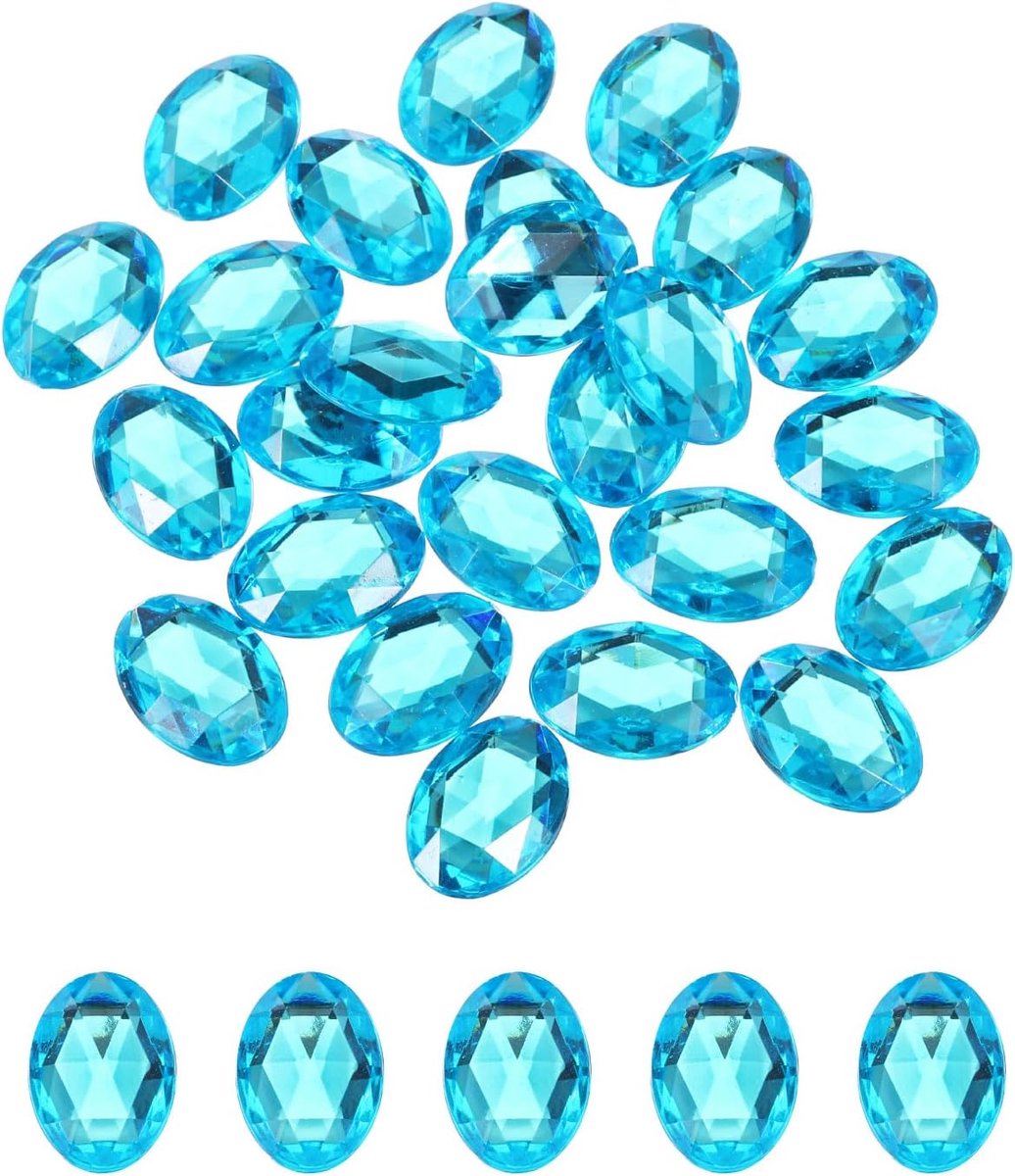25 stuks ovale acryl edelstenen, 18 x 25 mm, kunstmatige strass-steentjes met platte achterkant, om te knutselen, sieraden, gezichtsbeschildering, bruiloft, feest, aquamarijn, 25 stuks