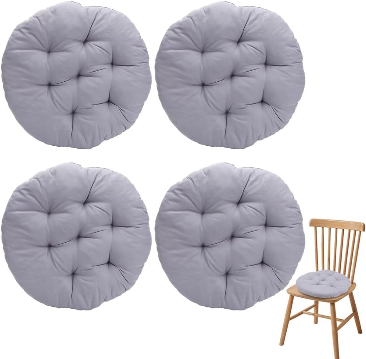 Set van 4 ronde stoelkussens, 40 x 40 x 3 cm, rond zitkussen, vloerkussen, rond, stoelkussen voor binnen en buiten, ideaal voor bureaustoelen, tuinstoelen, in de eetkamer, woonkamer en op het werk